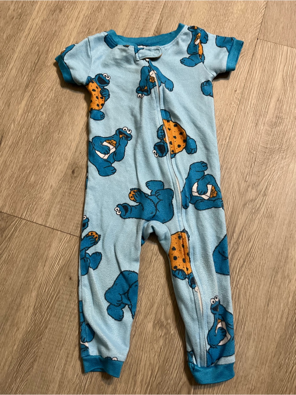 Sesame Street Cookie Monster Light Blue & Blue Fleece One-Piece